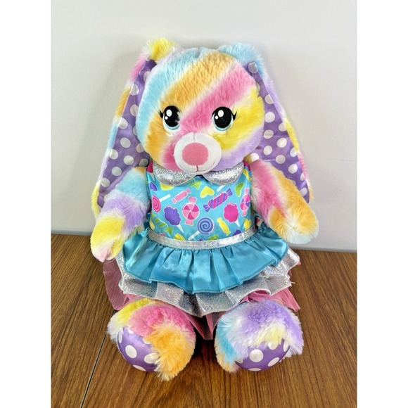 Build-A-Bear Workshop Other - Build A Bear Rainbow Bunny Rabbit Pastel Polka Dot 2018 w/ Candy Tulle Dress